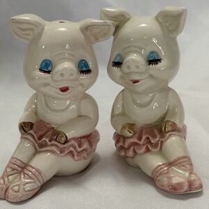 Vintage LEGO Taiwan Pig Ballerina Salt & Pepper Shakers Cute Ceramic Novelty Set